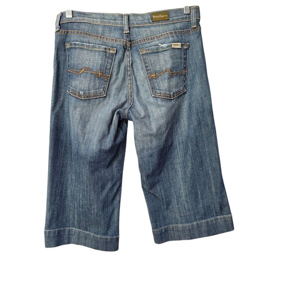 David Kahn Jeans Womens M/L Wide Leg Crops Capris Blue Distressed Med Wash - Picture 3 of 16